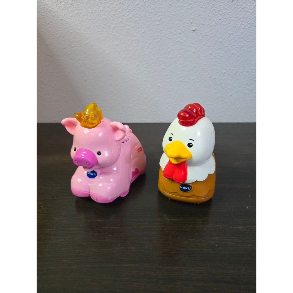 VTech Go Go Smart Animals Pig and Rooster Interactive Farm Toy Set Pink Brown